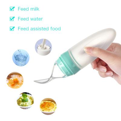 China BPA Free Product Silicone Baby Spoon Baby Hot Sale Baby Feeding Bottle With Spoon for sale