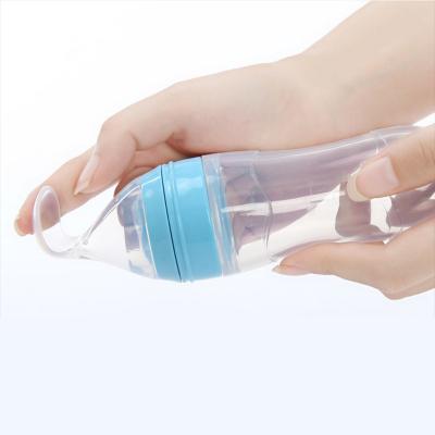 China Silicone Free Baby Food Grade BPA Free Baby Feeding Bottle With Spoon Baby Squeeze Bottle Spoon for sale