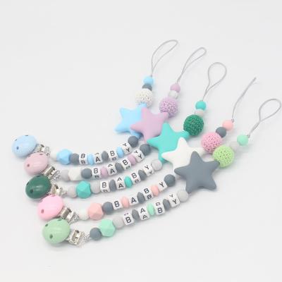 China BPA Free Hot Selling Amazon Silicone Baby Teether Colorful Non-Toxic Pacifier Holder Clip for sale