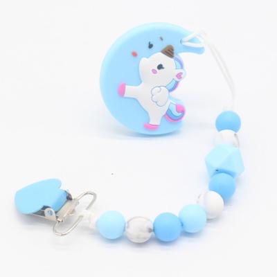 China Soft Toy BPA Free Silicone Teething Beads Baby Pacifier Clip With Teether for sale