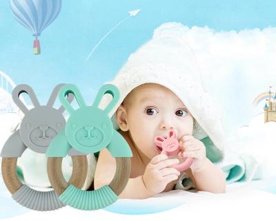 China Fashionable Hot Selling High Quality Baby Teether Toys Natural Beech Rabbit Bracelet Food Grade Silicone Teether Toys for sale