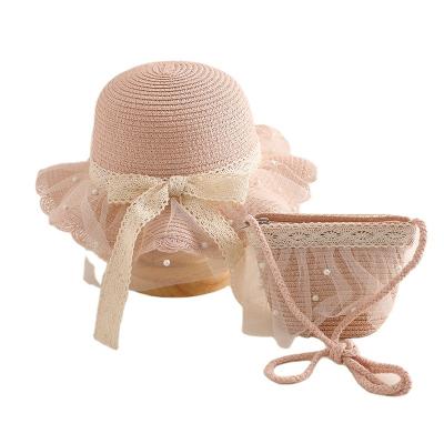 China Cute character summer mesh children's mesh candy hat straw hat and bag set sun protection outdoor beach hat for baby for sale