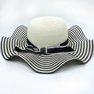 China Summer large striped brim striped custom women straw hat ladies sun visor outdoor beach making for sale