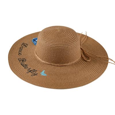 China Fashionable Summer Straw Hat Embroidery Logo Knitted Straw Hats Single Character for sale