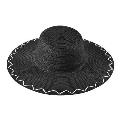 China Custom Character Fashion Paper Rope Embroidered Soft Wide Brim Hat Beach Sun Hat for sale