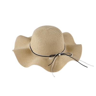 China Character Foldable Sun Hat Pearl Straw Hat Travel Decorative Breathable Brimmed Hat Women Large for sale