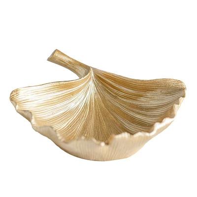 China Ginkgo Leaf Gold Tray Resin Jewelry Tray Cosmetic Serving Storage Trays Home Stocked Home Decoration for sale