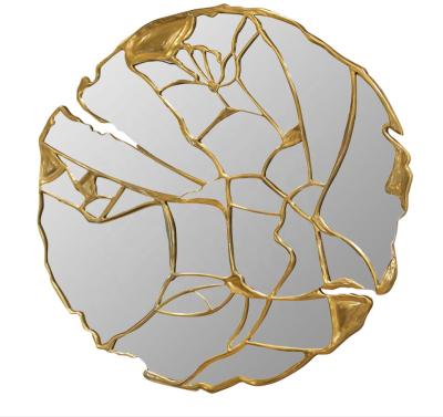 China New Design Handmade Gold Color Irregular Shape Wall Hanging Decor Decorative Wooden Framed Modern Mirror For Wall Decorations for sale