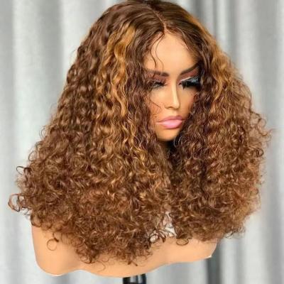 China Curly Deep Curly Wigs Accent Honey Blonde Lace Front Wigs Hair Pre Plucked Brazilian Virgin Hair Glueless Full Lace Wigs for sale