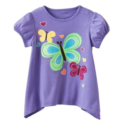 China Custom Butterfly Anti-Pilling Short Sleeve Girl T-Shirt in Purple for sale