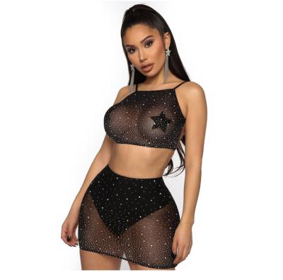 China Shiny Net Overalls Stockings Bodysuit Night Dancewear Performance Rhinestone Girls Sexy Lingerie Dress Set for sale