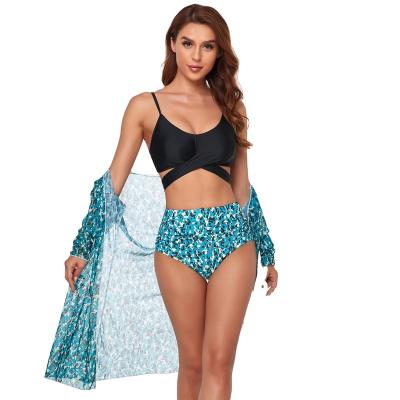 China Hot Selling Breathable Amazon Designer 3 Piece Swim Dress Long Sleeve Leopard Bikini Cover Up Beach Wear Swimwear Swimwear for sale