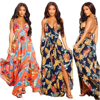 China 2022 Summer New Foreign Trade Foreign Trade Sexy Slit Print Halter Long Sets Sets Ladies Long for sale