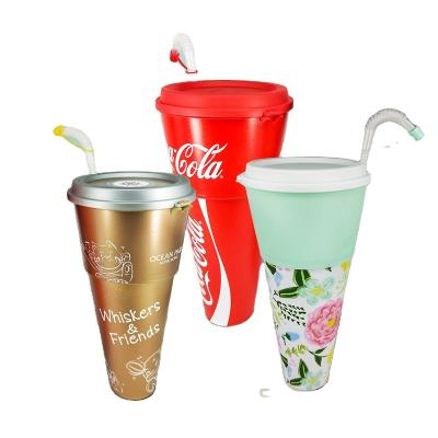 China Good quality 1100ml viable and top selling plastic cup 2 in 1 snack and drink in a cup with straw for sale