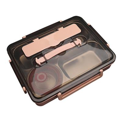 China Sustainable Portable Thermal Stainless Steel Food Container Bento Lunch Box 1.5L with Dividers and Cutlery Set for sale