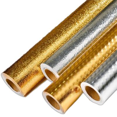 China Best Price Gold Aluminum Foil Wallpaper Silver Adhesive Oil Proof Waterproof Fireproof Removable Thicken Wallpaper For Kitchen for sale