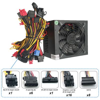 China Safe And Efficient Professional Metal+acrylic+plastic 2000W Crypto Server ATX 12V Power Mining Power Supply For Machine With Eight Graphics Cards for sale