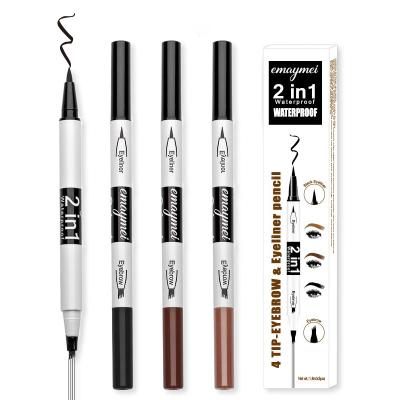 China Logo Makeup Waterproof Private Label Fork Vegan Customized Eyebrow Pencil 4 Matte Black Organic 2 In One Stamp Liquid Eyeliner for sale