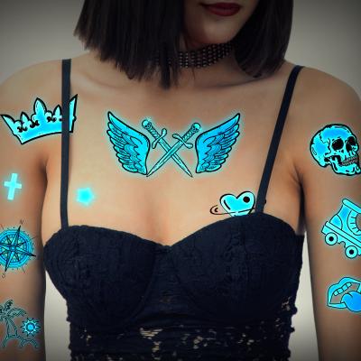 China Temporary Adults Blue Luminous Custom Waterproof Glow In The Dark Body Arm Tattoo Sticker for sale