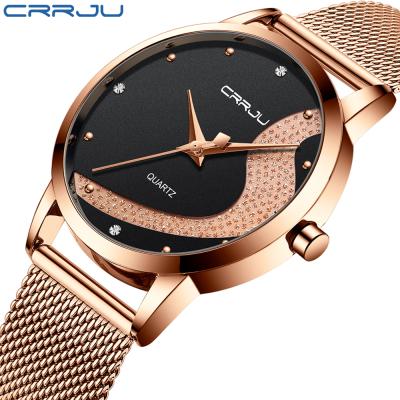 China Crrju Newest Water Resistant 2021 Official Luxury Dress Girl Milanese Band Quartz Watch for sale