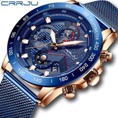 China Auto Date OEM Manufacture 2019 Key Blue 30M Waterproof Stainless Steel Band Men Watches for sale