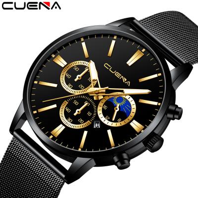 China Online Shopping Cheap Date CUENA Automatic Hand Stainless Steel Mens Wrist Quartz Watch Online for sale