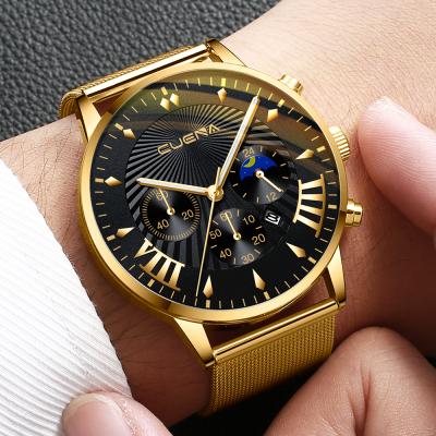 China Original factory price automatic date CUENA cheap stainless steel quartz hand back watch for man Montre man for sale