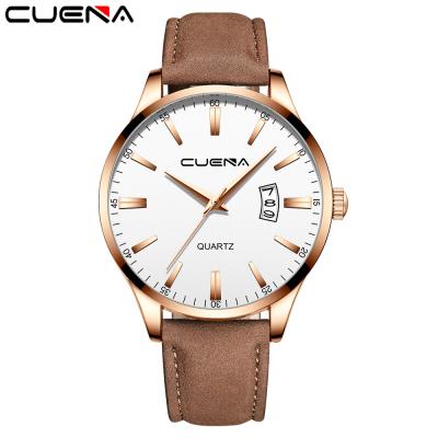 China Automatic Date CUENA Original Factory Leather Bands Alloy Case Stainless Steel Wrist Back Mens Quartz Watch for sale