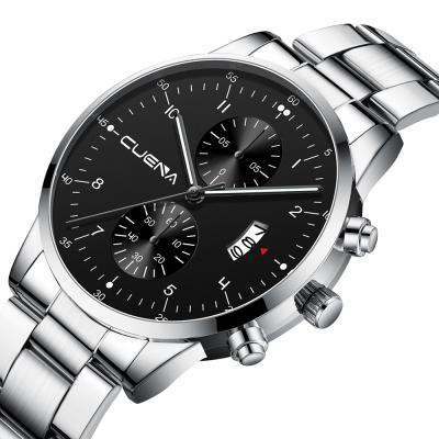 China CUENA full date brand wholesale price stainless steel quartz men wristwatches automatic erkek kol saatleri for sale