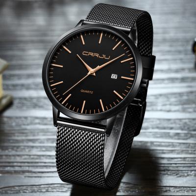 China CRRJU automatic date mesh ultra thin back bands alloy case japan quartz movt watch for slim man watch for sale