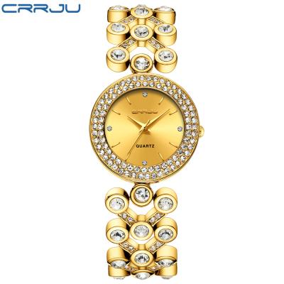 China CRRJU 2205 Chronograph Women Diamond Ladies Luxury Gold Stainless Steel Quartz Wristwatches for sale