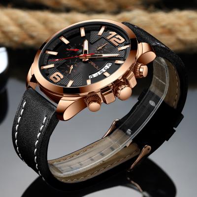 China CRRJU brand sport automatic luxury big dial face waterproof date band men's watch leather wristwatch for sale