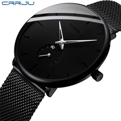 China Official Auto Date Crrju Store 2150 Brand Your Logo Mesh Band Ultra Thin Quartz Wrist Men Watches for sale