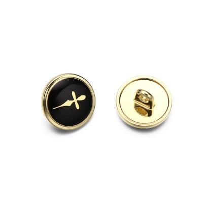 China Custom Metal Dry Clean Logo Black Enamel Gold Plated Sew Leg Blazer Button for sale