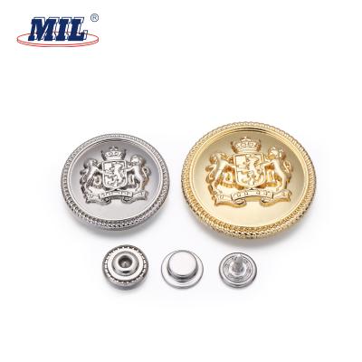 China Embossed Dry Cleaning Logo Gold Metal Snap Buttons For Military Uniform Clothing for sale