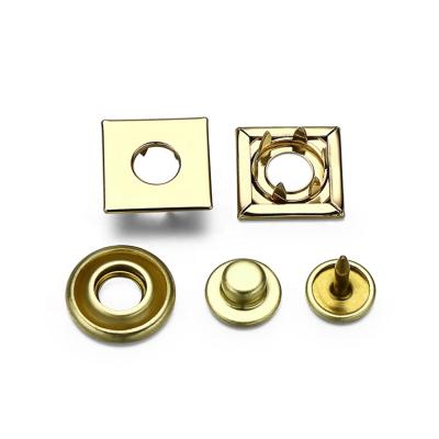 China Custom Printed Four Part Dry Cleaning Gold Square Metal Fork Snap Button For Apparel for sale