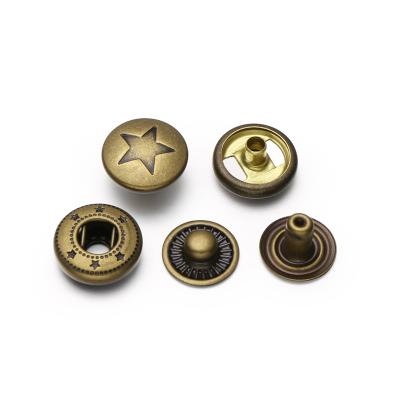 China Custom Dry Cleaning Vintage Four Part Star Brass Logo Metal Snap Button For Clothing for sale