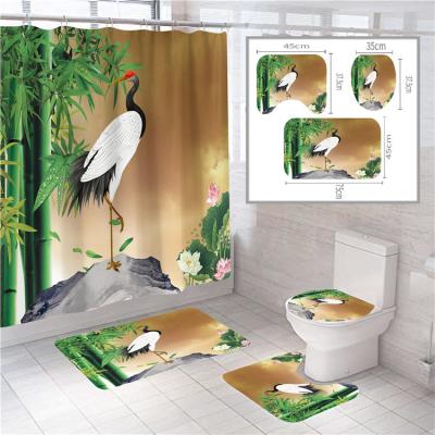 China Sustainable 4 Pcs Waterproof Wholesale Custom Printing Eco Friendly Shower Curtain Set For Bathroom for sale