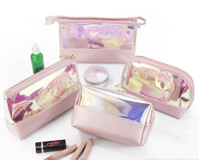 China Durable Pink PU Holographic Leather Travel Makeup Bag Cosmetic Bags Or Pouches for sale