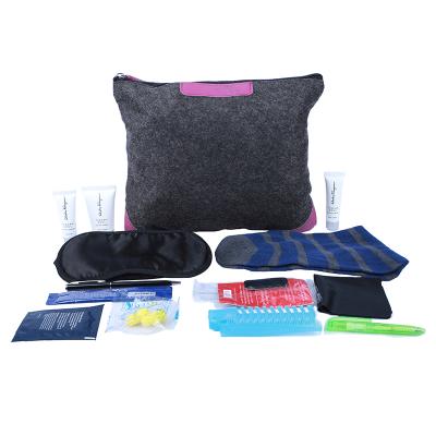 China Cheap Airline Factory Price Airplane Travel Kit Felt Fin Bag Travel Airline Amenity Kit for sale