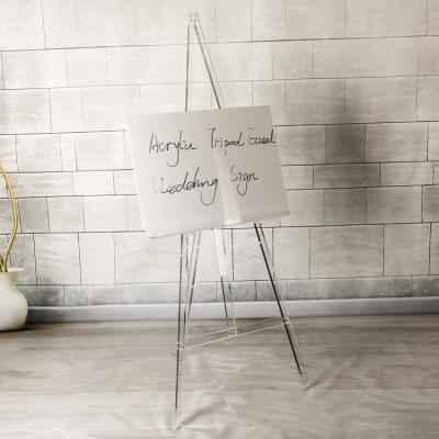 China HOMESWEET Lightweight Clear Acrylic Tripod Easel Wedding Display Acrylic Floor Easel For Wedding Welcome Signage for sale