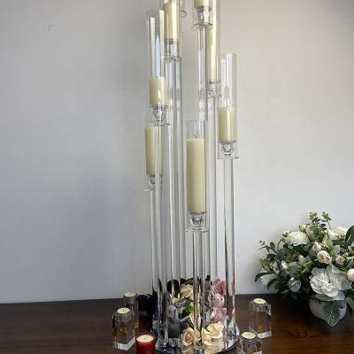 China Crystal Glass Cylinder Candle Holders Wedding Decoration HOMESWEET 8 Arm Pillars Wholesale Home Centerpieces for sale