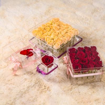 China Bottom Sealed For Add Water Plant Flower Customizable Clear Acrylic Box Rose Box With Lid HOMESWEET for sale