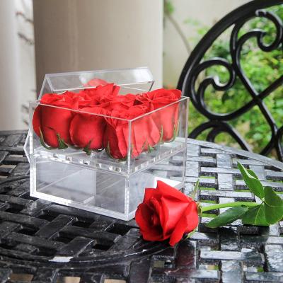 China Bottom Sealed For Add Water Custom Florist Display Rack HOMESWEET Rose Flower Box With Acrylic Drawer for sale