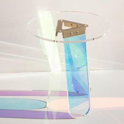 China Fashion HOMESWEET 2020 Newest Modern Customizable Size Foldable Acrylic Coffee Table Small Removable Iridescent Side Table for sale