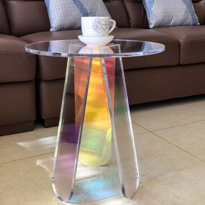 China HOMESWEET fashion factory small coffee table customizable iridescent acrylic side table for sale