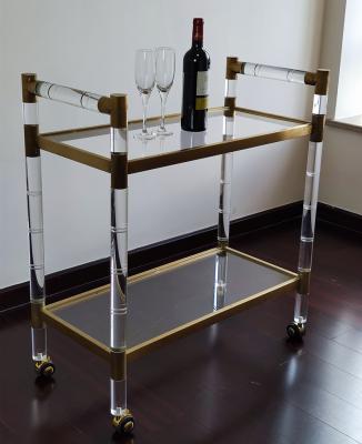 China HOMESWEET Gold Modern Clear Acrylic Metal Trolley Rolling Craft Cleaning Cart For Hotel for sale