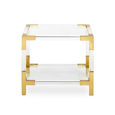 China Fashion HOMESWEET Modern Metal Square Acrylic Brass Table Classic Acrylic Coffee Table End Center Table Manufacturer for sale