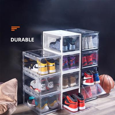 China Front Magnetic Door Drop Free Space pp Free Space pp Shoe Storage Sneaker Transparent Plastic Box Viable Custom Logo for sale