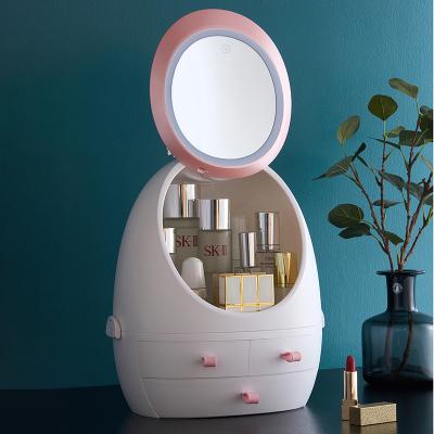 China HOMESWEET Wholesale Dustproof Waterproof Lipstick Cosmetics Box Viable Adjustable Led Lighting Storage Box With Mirror for sale